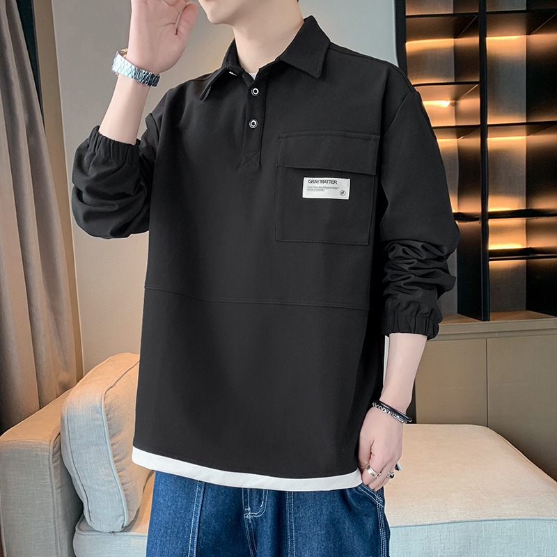 大码翻领卫衣男春秋工装POLO衫男