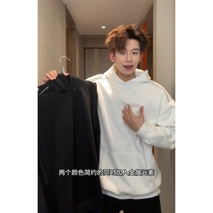 白色加厚连帽拉链卫衣男款秋冬重磅硬挺美式外套加绒正肩情侣上衣