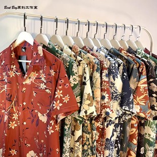 海边度假男装300斤冰丝沙滩花衬衫短袖男夏季泰国三亚穿搭海岛服