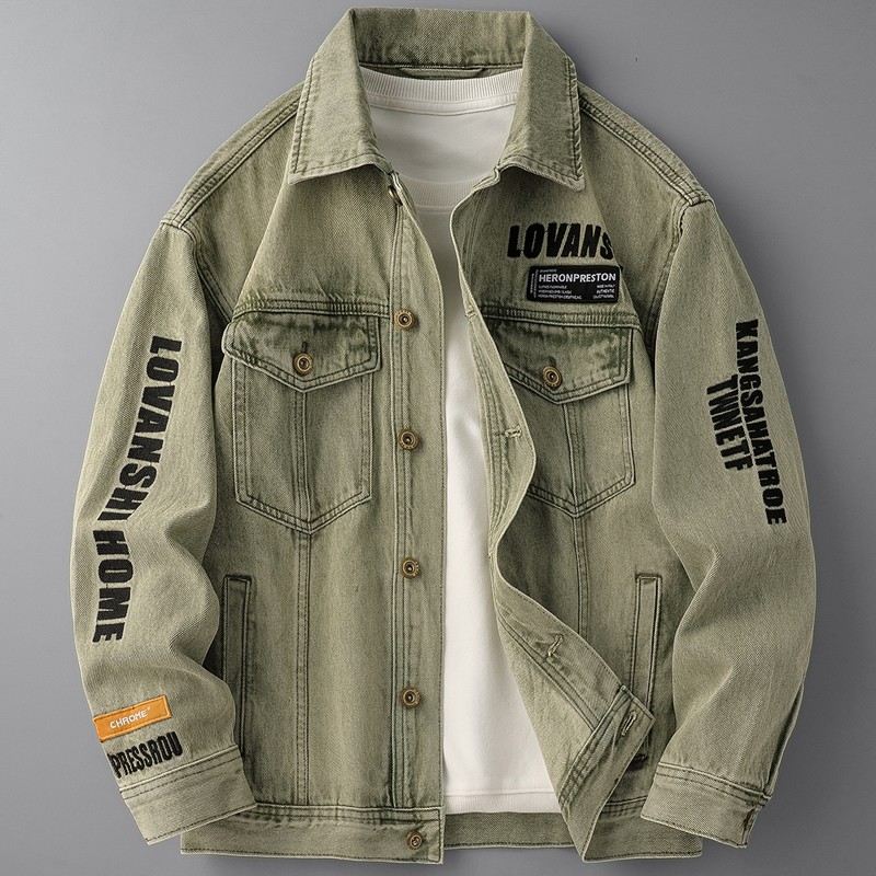 美式潮牌字母刺绣牛仔夹克男春秋