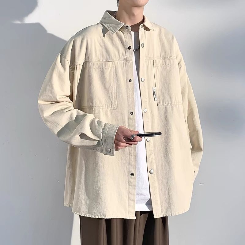 工装衬衫男士长袖春秋季大码衬衣