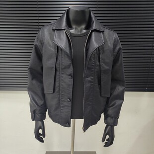 秋装 男士 上衣 痞帅机车皮夹克2025新款 设计感网红皮衣外套男春秋款