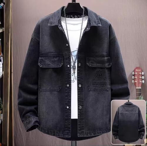 特大码春秋季男装牛仔外套男加肥加大胖子工装衬衫潮流300斤肥佬