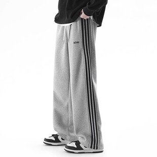 男款 子休闲长裤 春夏季 高街宽松直筒男生裤 重磅美式 三条杠运动卫裤