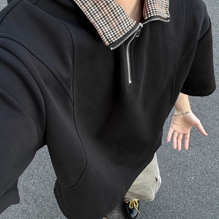 cleanfit半拉链短袖男款夏季痞帅高级感衬衫领t恤重磅正肩Polo衫
