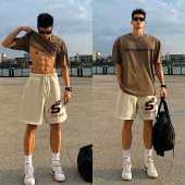 男士 纯棉运动直筒五分短裤 夏季 针织裤 潮牌宽松加肥加大码 休闲短裤