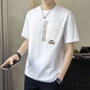 潮牌重磅痞帅体恤高级休闲上衣服 白色t恤男短袖 夏季 新款 宽松夏装