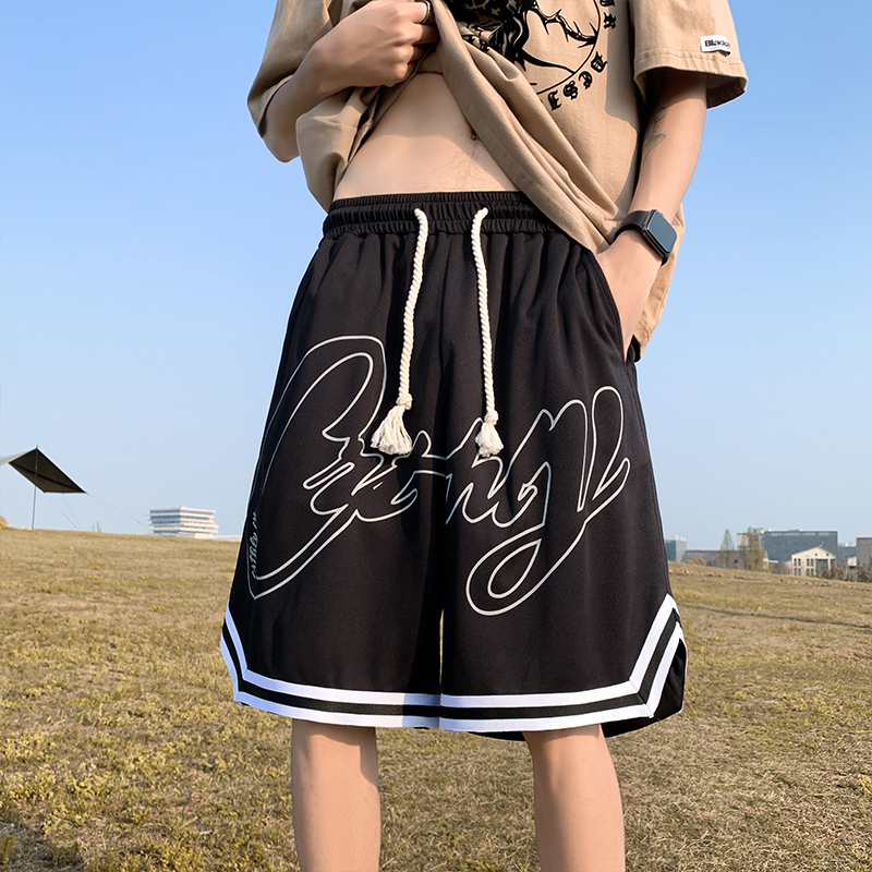 美式复古网眼高街篮球短裤男潮牌夏季宽松大码运动训练球裤五分裤