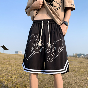 美式复古网眼高街篮球短裤男潮牌夏季宽松大码运动训练球裤五分裤