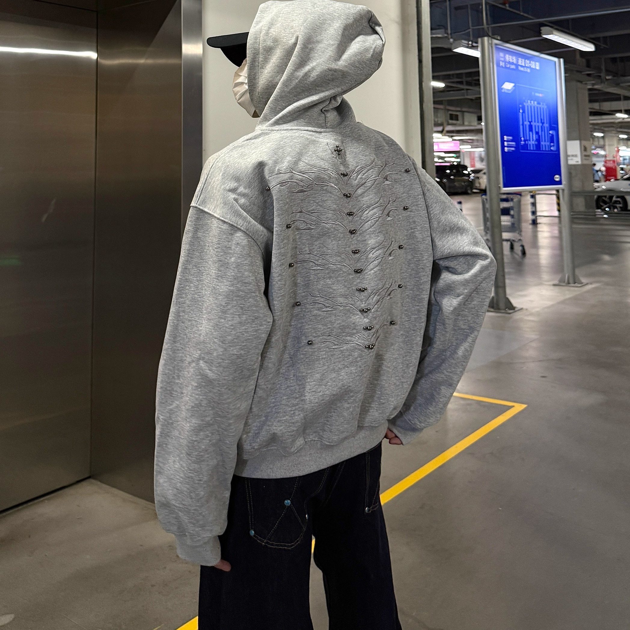 连帽卫衣男女款灰色加绒情侣外套