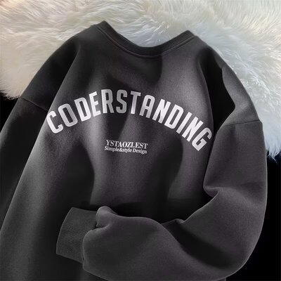 字母纯棉美式港风卫衣男款重磅春秋潮牌长袖圆领无帽oversize宽松