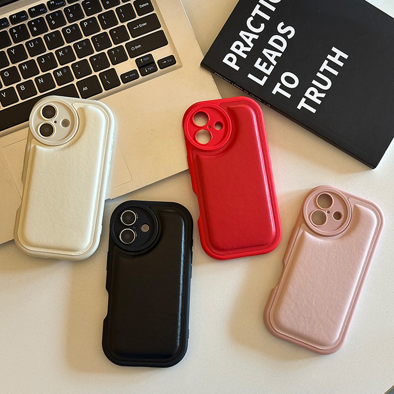 椭圆形纯色简约面包壳适用iPhone16promax手机壳苹果16小蛮腰皮质软壳15pro新款14pm网红鬼将13/12