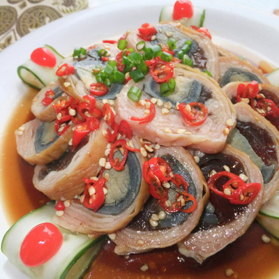 福建厦门皮蛋卷鸡皮卷彩蛋卷凉菜开袋即食酒店饭店特色半成品冷菜