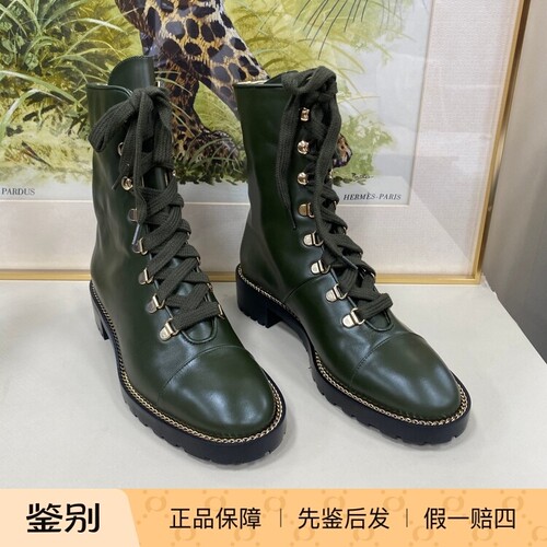 [润物汇]闲置品SW斯图尔特韦茨曼橄榄绿牛皮女士骑士靴马丁靴37码