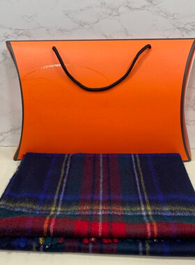 特惠闲置品 英伦经典苏格兰纹100%山羊绒流苏围巾 180*30cm