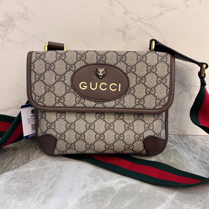 98新GUCCI古琦古驰老花双面虎头腰包胸包单肩斜挎包 男女通用款