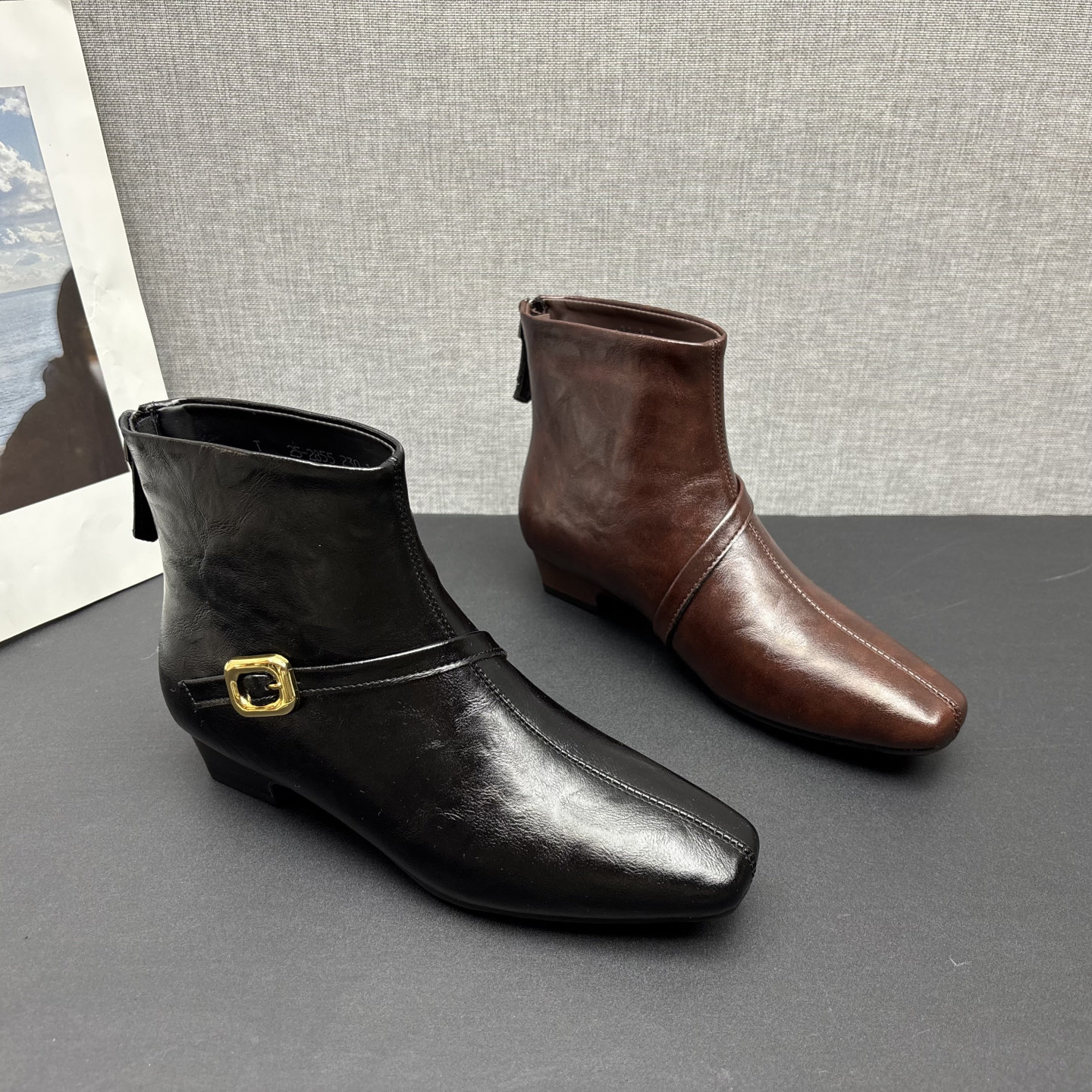 厂家断码2025冬新款真皮女鞋方头低跟时尚百搭优雅牛皮休闲女短靴,女鞋,时装靴,淘宝优惠券,粉丝福利购,淘宝优惠卷