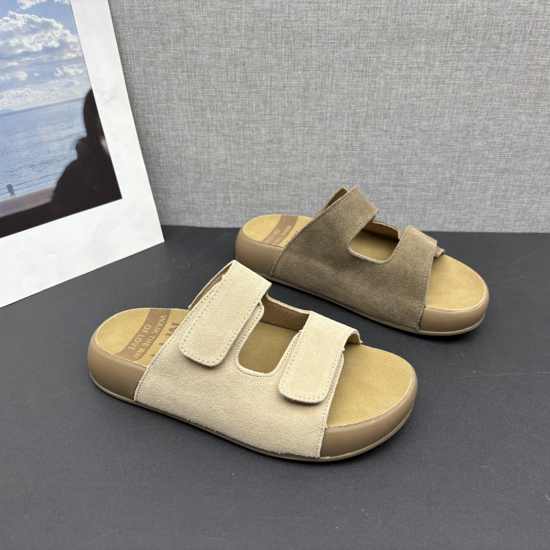 百搭日常外穿简约露趾牛皮女拖鞋