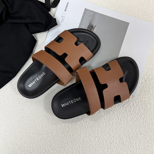 美国单 魔术贴露趾懒人沙滩凉鞋休闲厚底H拖鞋女外贸凉拖外穿夏