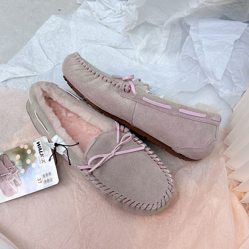 西风落叶  外贸牛皮羊毛豆豆鞋女秋冬季平底加绒加厚大码雪地棉鞋,女鞋,乐福鞋（豆豆鞋）,淘宝优惠券,粉丝福利购,淘宝优惠卷