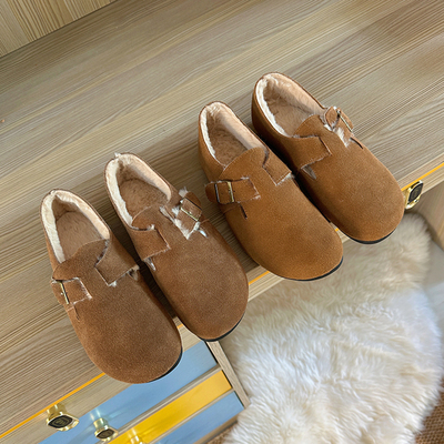 真皮包头勃肯鞋保暖平底大码单鞋