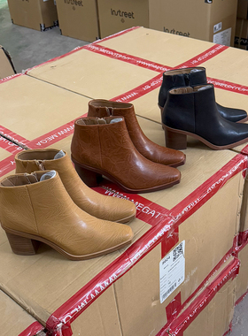 GW同步600+ 复古方头粗跟短靴废土风高跟西部牛仔大码女靴子潮42