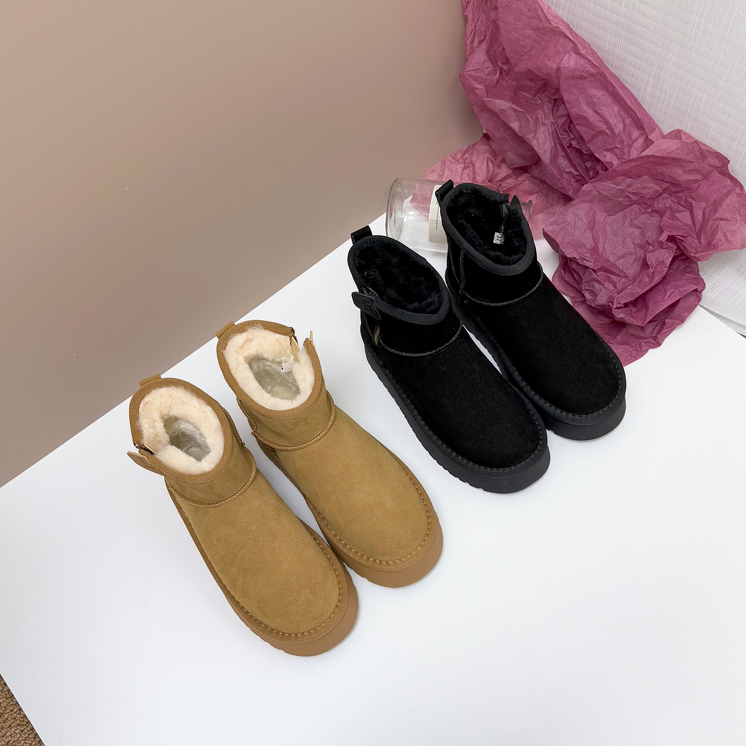 真皮雪地靴女加绒加厚棉鞋