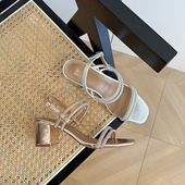 外贸出口时尚 水钻粗跟凉鞋 真皮脚垫清爽高跟大码 闪闪惹人爱 女鞋