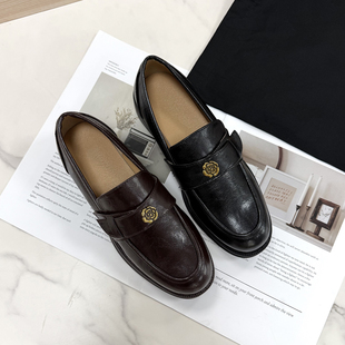 单鞋 简约百搭通勤风一脚蹬小皮鞋 女 复古风山茶花乐福鞋 软软糯糯