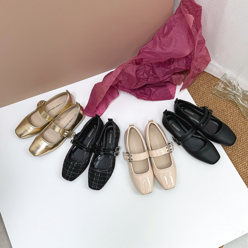 萝莉法式小方头平底单鞋