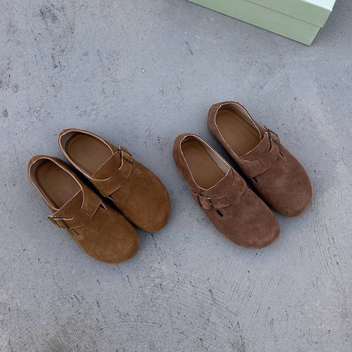 牛皮勃肯鞋平底鞋大码乐福鞋