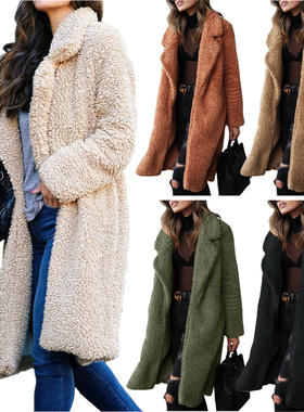 autumn women woollen coat casual ladies long tops毛绒长外套