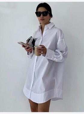 Cotton Lapel White Shirt 法式纯棉翻领长袖宽松白色休闲衬衫女