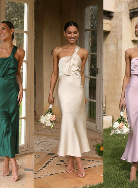 slip dress women 欧美锻面礼服长裙气质优雅吊带裙派对聚会裙女