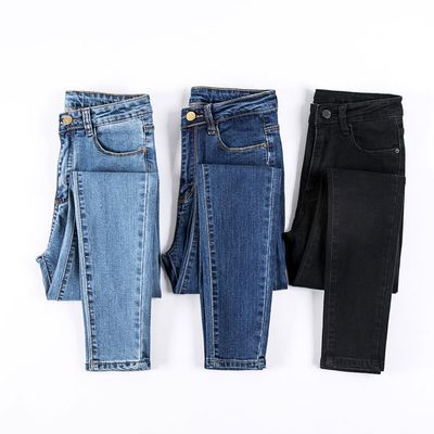 2018Fashion elastic trousers jeans women ladies pants女裤