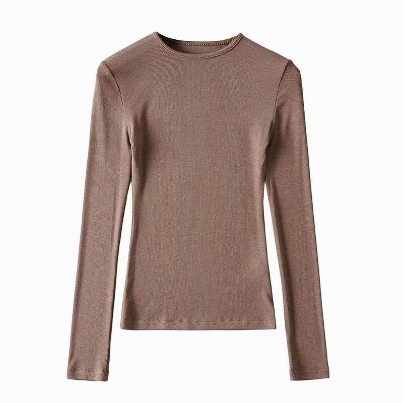 欧美风修身显瘦小圆领长袖T恤女春秋季螺纹棉紧身弹力纯色打底衫,女装/女士精品,T恤,淘宝优惠券,粉丝福利购,淘宝优惠卷