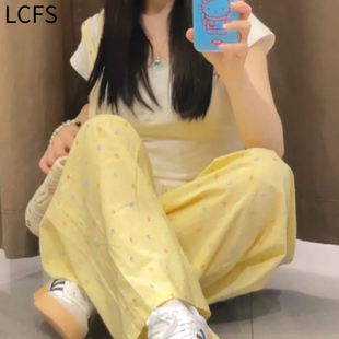 彩虹波点休闲裤子女夏季薄款2026新款薄款宽松小个子直筒阔腿裤潮