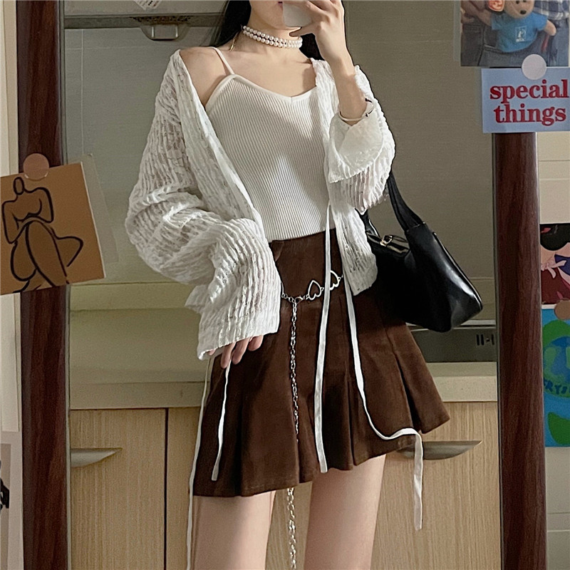 Real shooting real price top women's care machine lace up sweet versatile sunscreen shirt + vest sling 2 sets