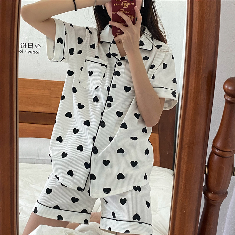 Real price pajamas short sleeve cotton sweet girl summer thin student summer home suit