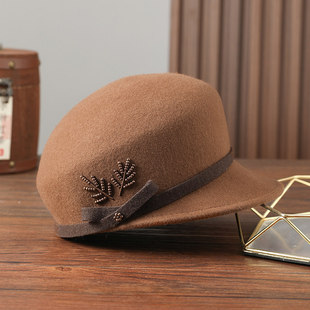 2025秋冬季帽子女骑士帽纯羊毛定型帽礼帽羊毛呢圆顶复古时尚英伦