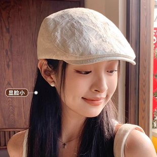 美式复古前进帽子女夏季大头围法式贝雷帽百搭反戴显脸小画家帽潮
