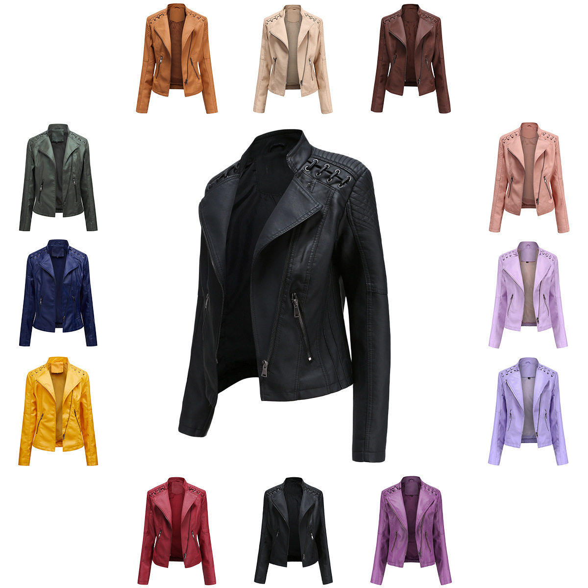 Women's short slim fit thin leather jacket女短款薄款皮外套