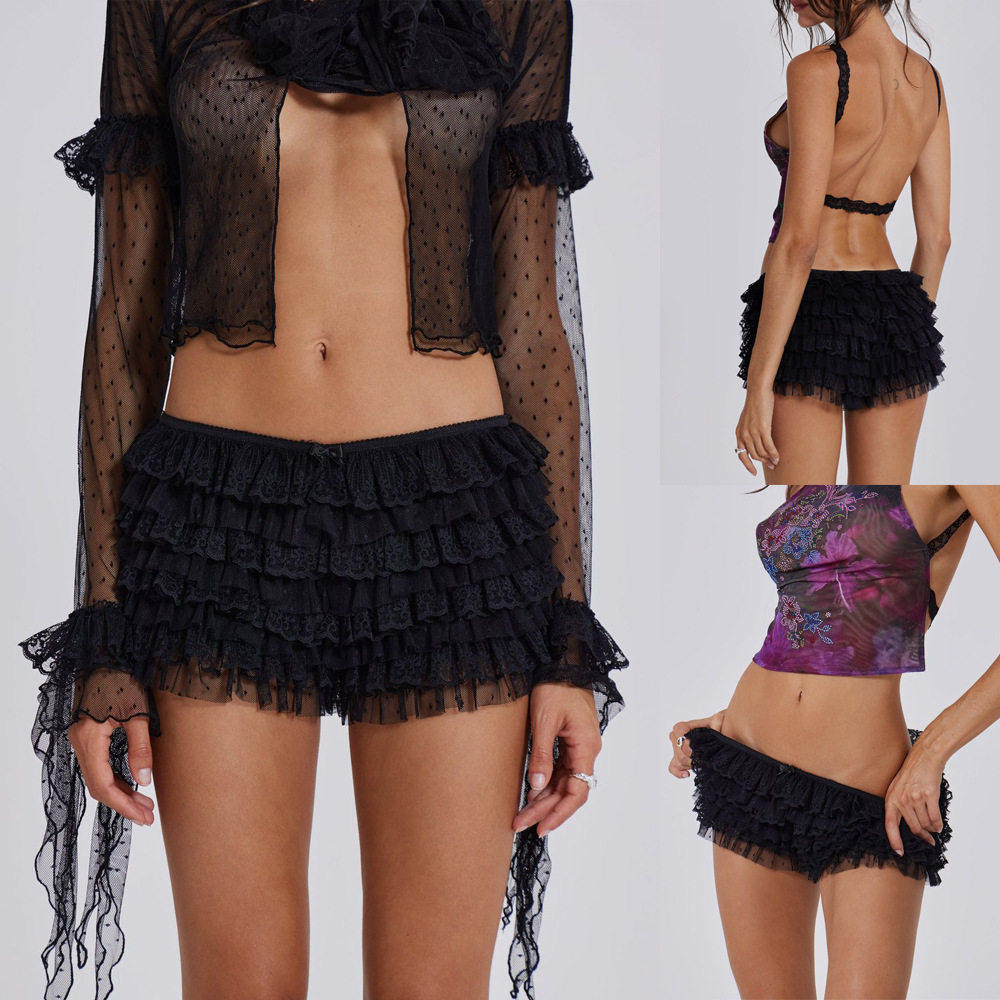 Sexy Beach Pants Ruffled Wave Solid Color Lolita Low Waist