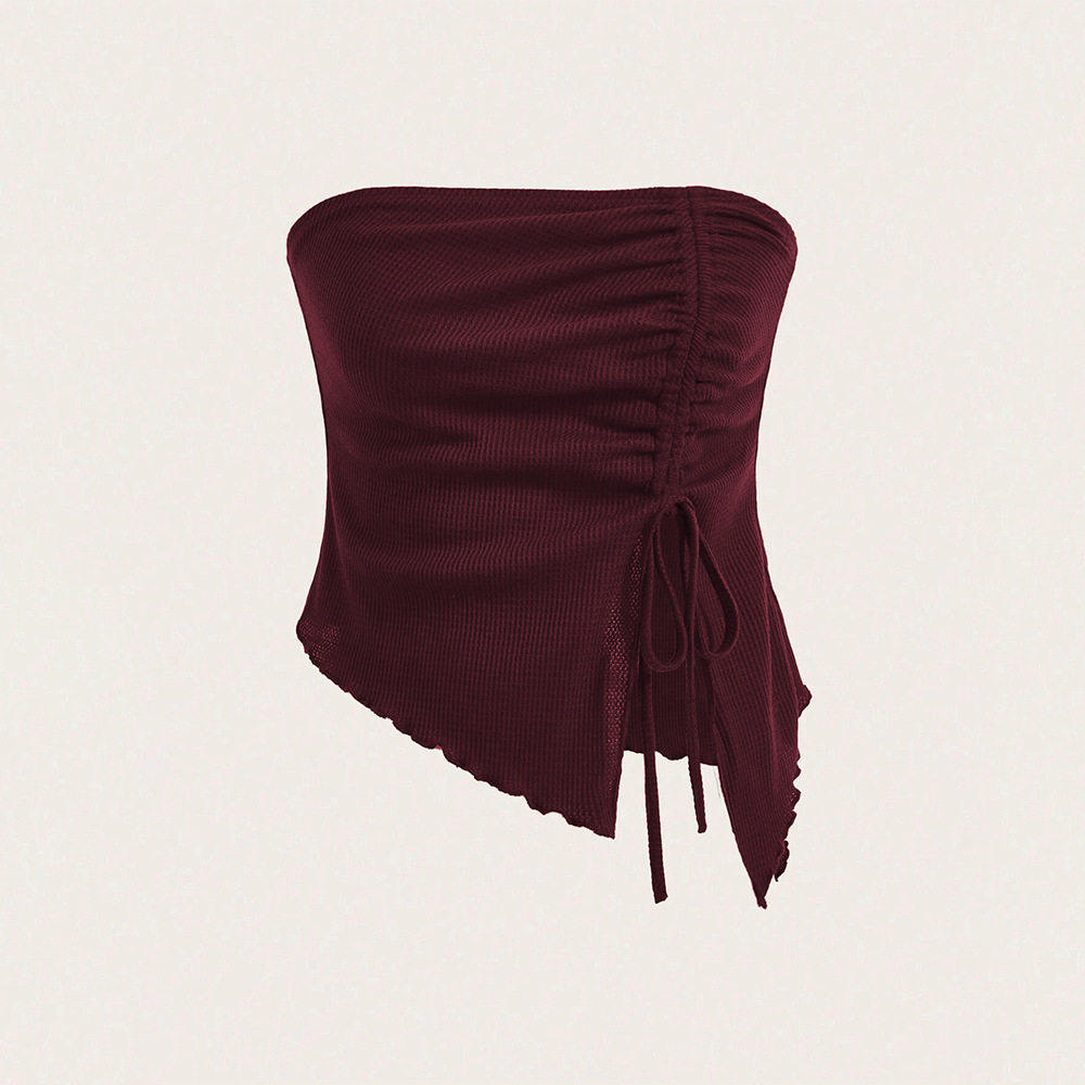 Women's Fashion Drawstring Split Irregular Waffles Slim-fit