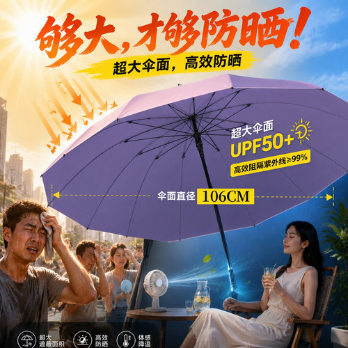 120骨双色晴雨伞黑胶加大UPF50+
