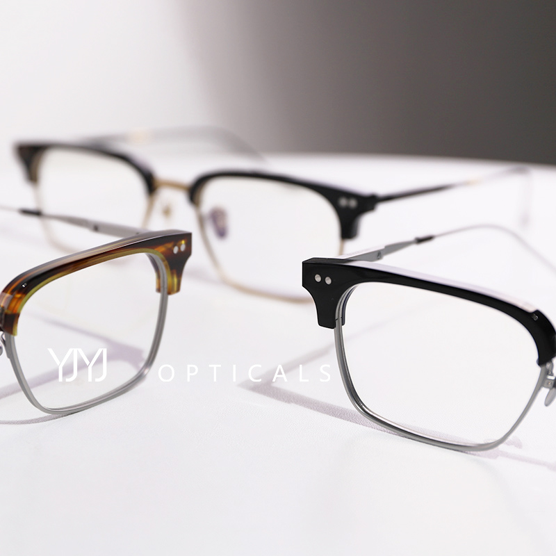 眼技复古半框纯钛男gm近视眼镜