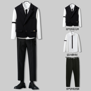 型男穿搭韩系英伦雅痞小个子显高套装 马甲dk外套男ins 发型师西装