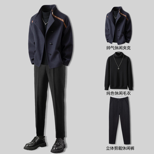毛呢外套冬装男2025新款高档休闲风帅气呢子夹克男生成熟稳重穿搭
