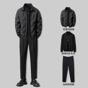 2025超火男士外套冬季新款轻薄羽绒服夹克休闲男装高级感穿搭套装