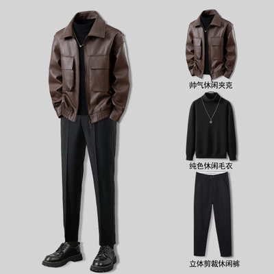 高级感夹克男士修身潮牌翻领上衣